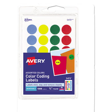 Avery® Printable Self-adhesive Removable Color-coding Labels, 0.75" Dia., Assorted Colors, 24-sheet, 42 Sheets-pack, (5472) freeshipping - TVN Wholesale